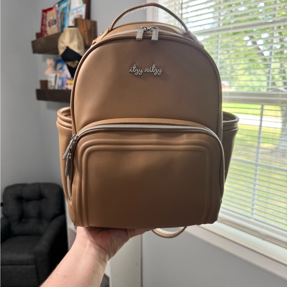 Itzy Ritzy Caramel Backpack with Silver Accents